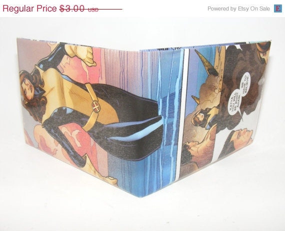 New Years Weekend Sale// Comic Book Wallet// X-Men// Kitty Pryde and Colossus