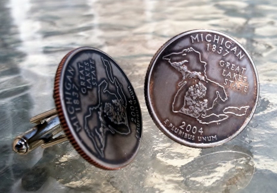 Michigan State Quarter Cufflinks jewelry by Custom Coin Rings