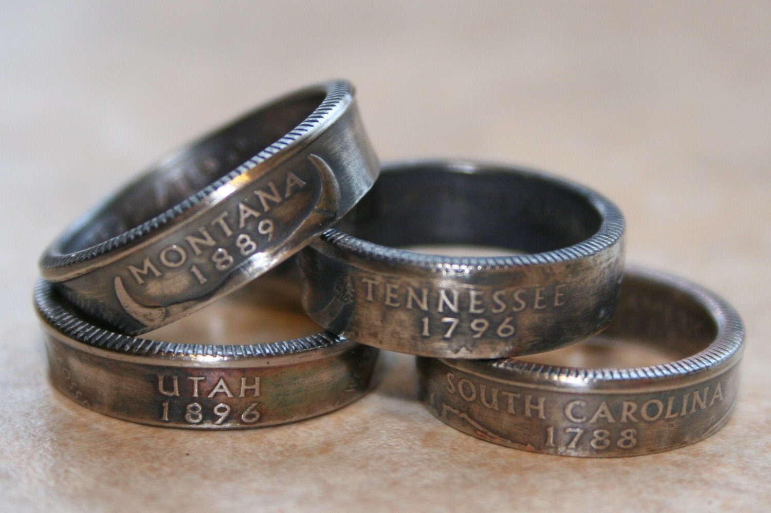 2008 Hawaii State Quarter Coin Ring Size 7.5 by Custom Coin Rings Jewelry Ready to Ship 5698