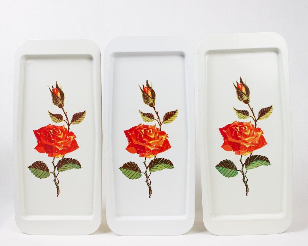 Vintage Serving Trays Metal Rose
