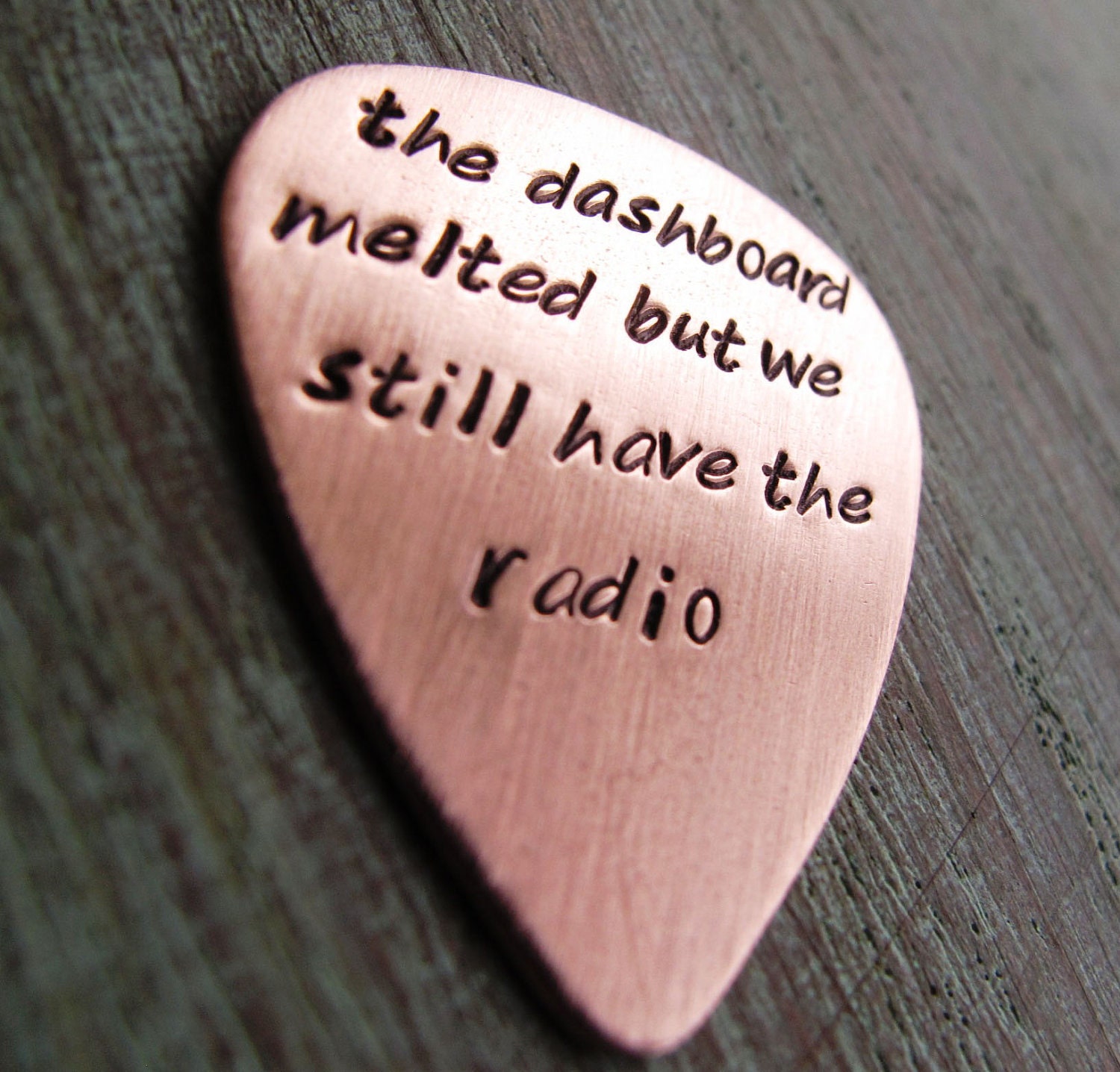 Personalized Hand Stamped Custom Copper Guitar Pick with Leather Case - Gift for Him Musician Dad Brother Rock Star