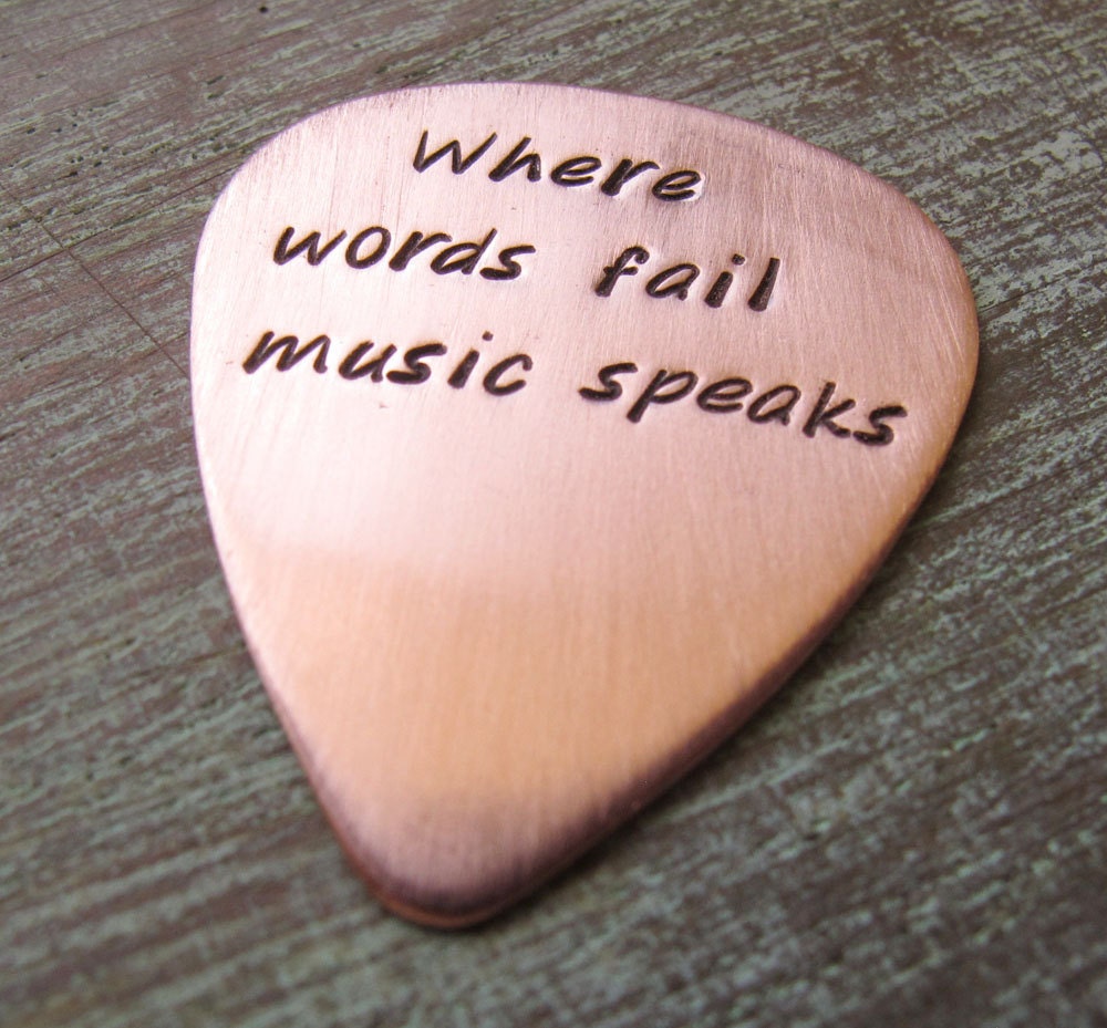 Personalized Hand Stamped Custom Copper Guitar Pick with Leather Case - Gift for Him Musician Dad Brother Rock Star
