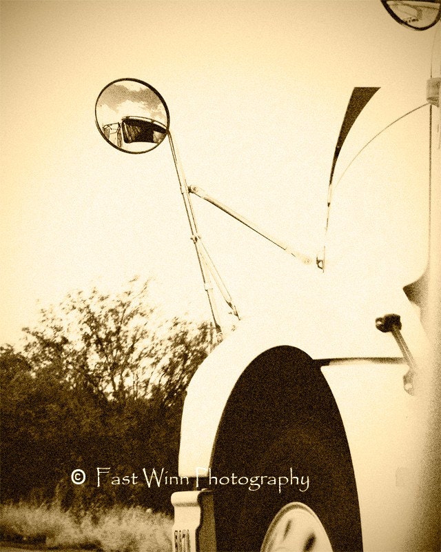 Reflections - A Sepia Fine Art Photograph 8 x 10 of a truck reflecting in the side mirror