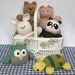 Squidgy Friends toy animal knitting patterns owl, pig, rabbit, cat, turtle, panda