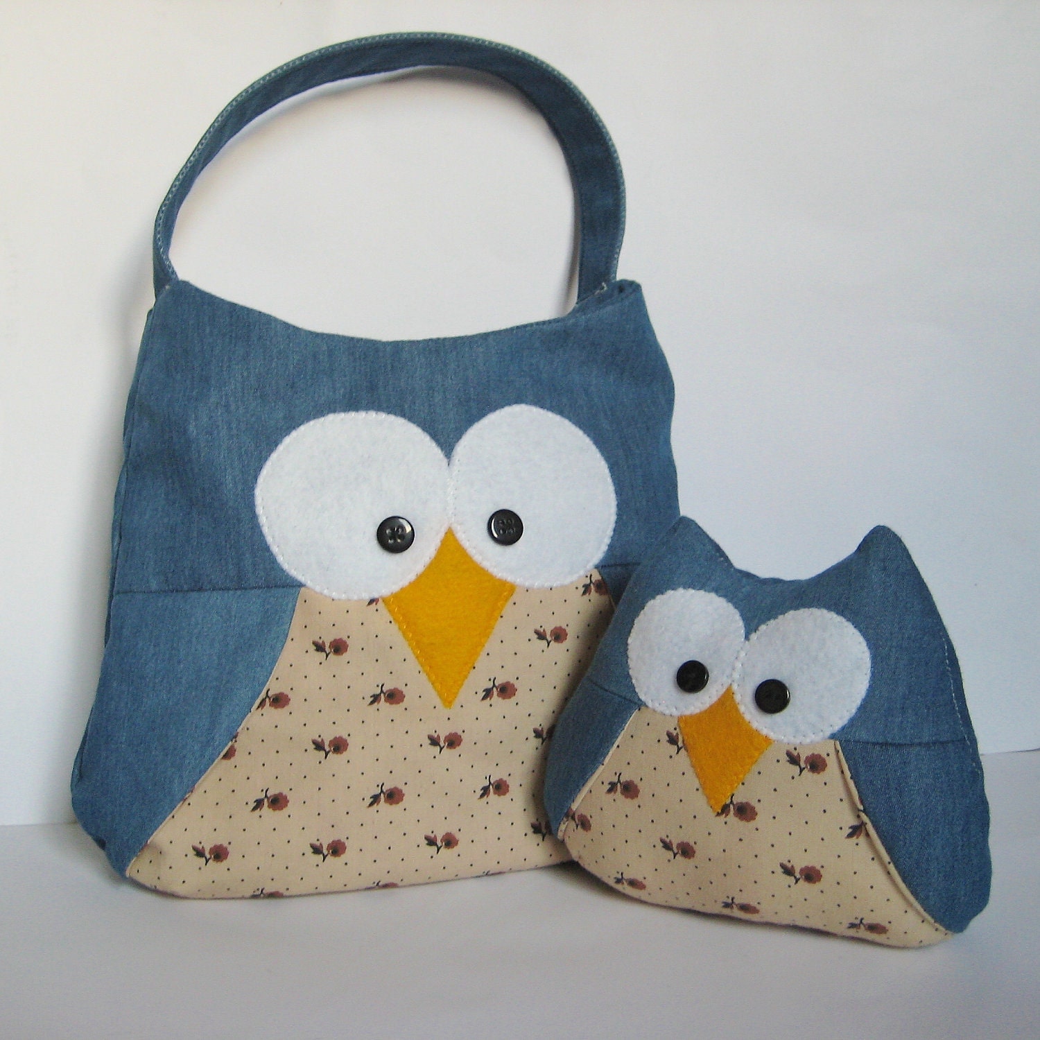 Barney Owl soft toy animal and bag sewing pattern pdf by fluff and fuzz with instant download