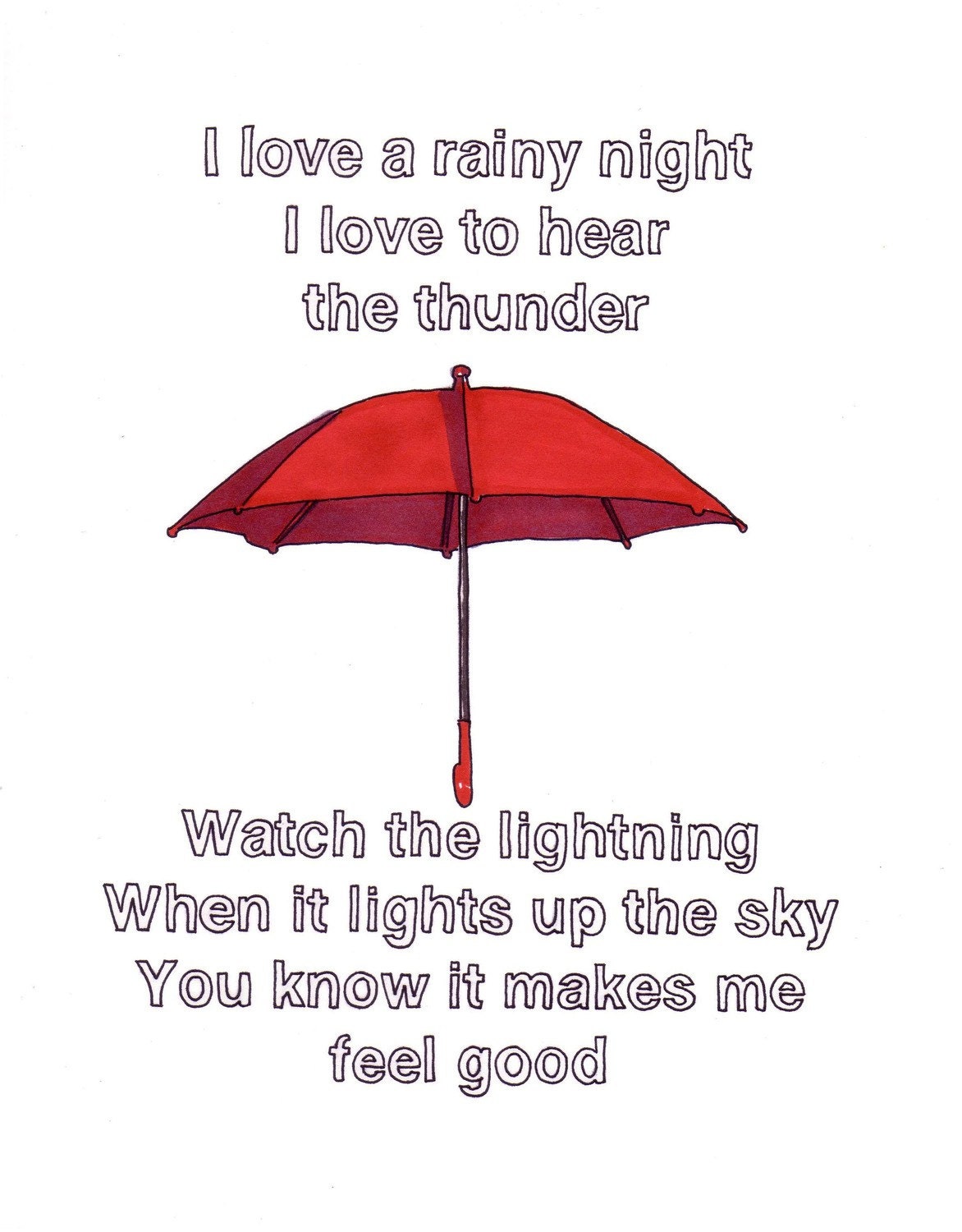I Love A Rainy Night/Umbrella- 8x10 Print from Original Illustration