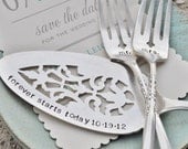 Mr. & Mrs. WEDDING Cake forks with Forever Starts Today (TM) Personalized Vintage Wedding Cake Server - Hand Stamped SET