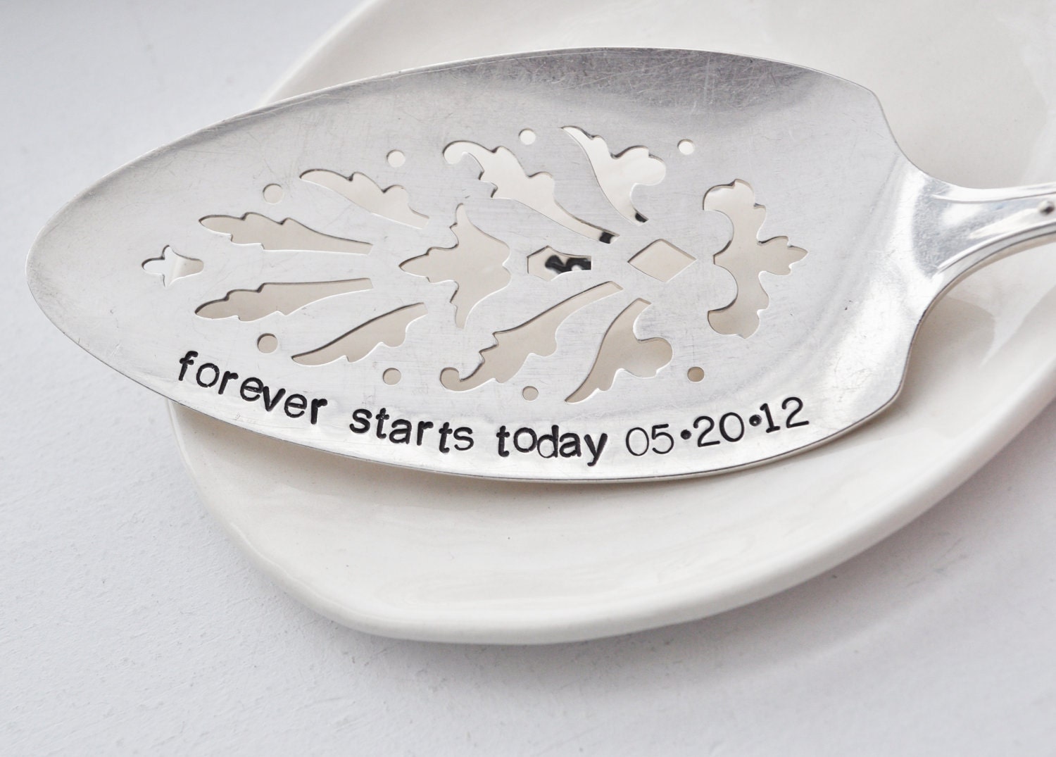 Forever Starts Today -Personalized, Hand Stamped Vintage Wedding Cake Server WITH Your Wedding Date