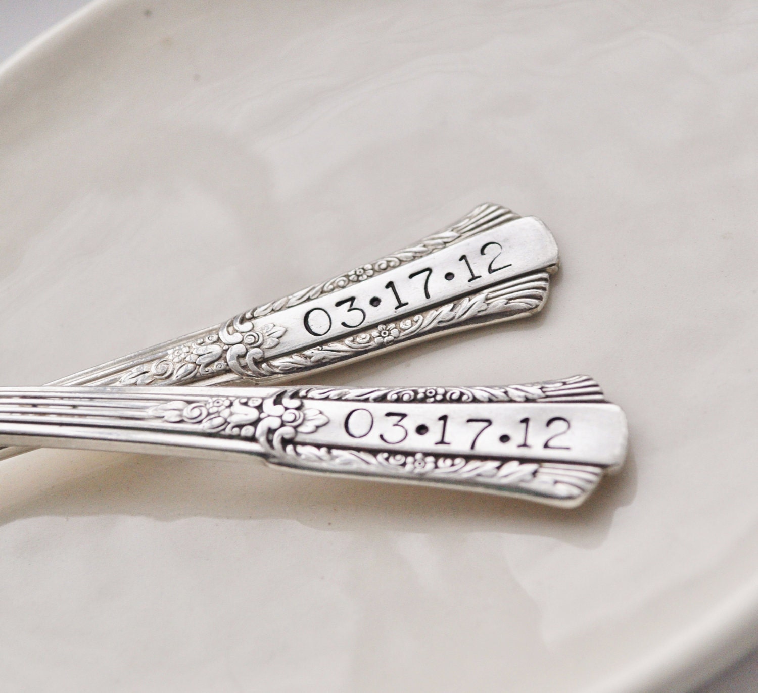 MR. & MRS. Hand Stamped Vintage Wedding Cake Forks - Customized with your Wedding Date