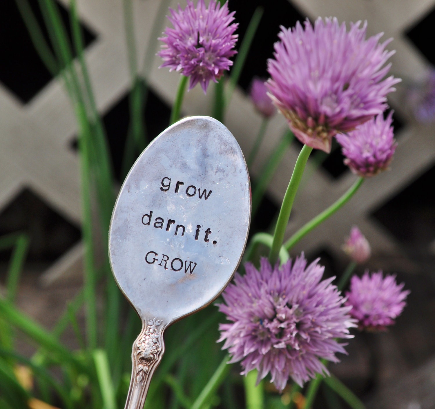 GROW DARN IT Grow - Humorous, Hand Stamped Vintage Spoon Garden Marker - 2012 Spring Garden Collection