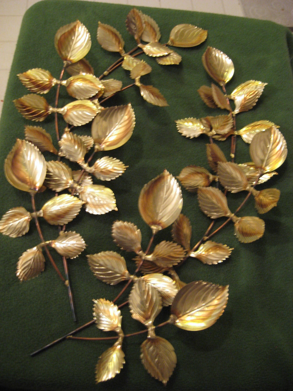Two Gold Brass 17" Leaf Spray Wall Hanging Decor Homco