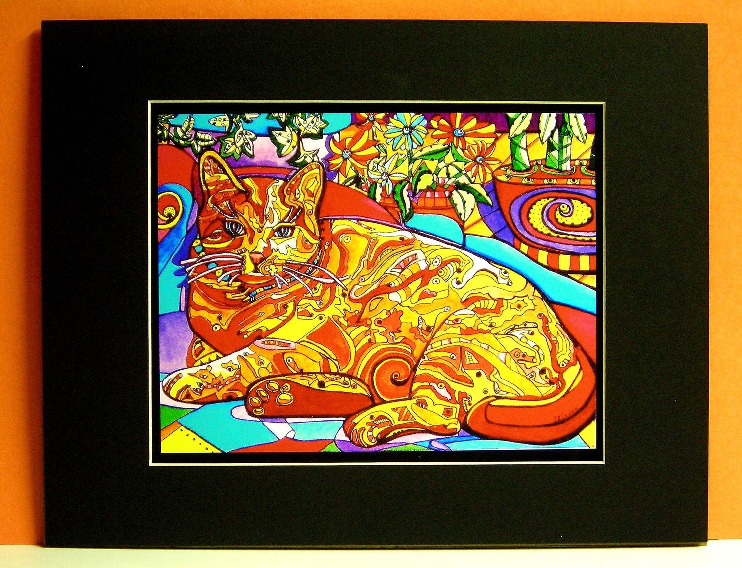 Psychodelic Kitty -  8x10 print - black mat