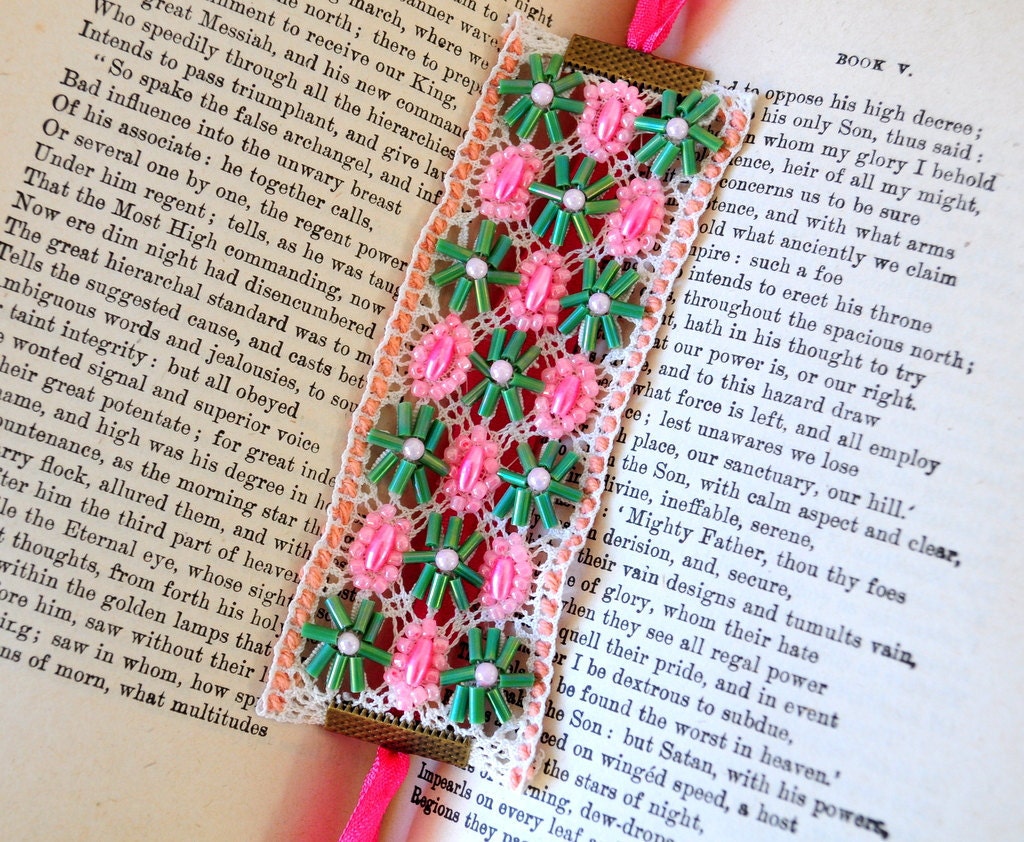 Rose water.. handmade Vintage lace bracelet with beads
