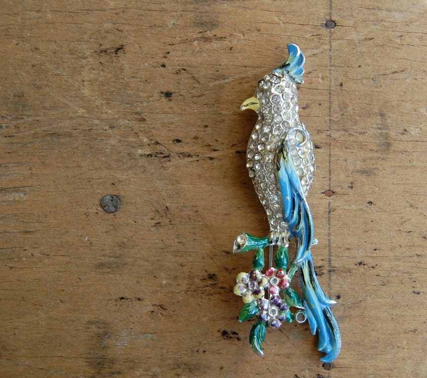 vintage brooch / 1940s jewelry / COCKATIEL