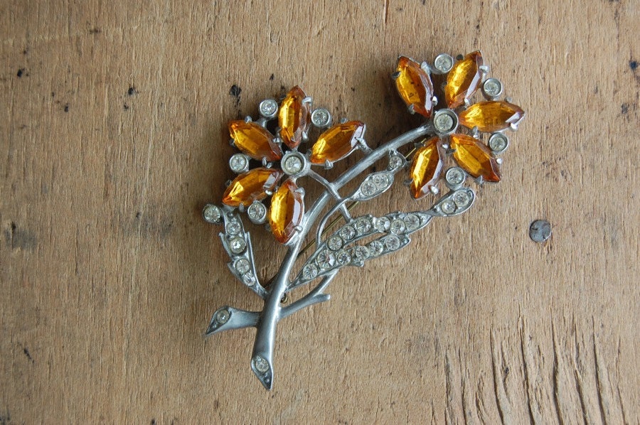 RESERVED /// vintage Art Deco brooch / 1940s jewelry / ACACIA ORANGE