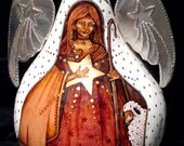 Gourdian Angel with Star and Sheep, OOAK, hand painted