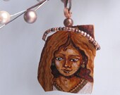 Angel with beaded halo OOAK handpainted gourd pendant