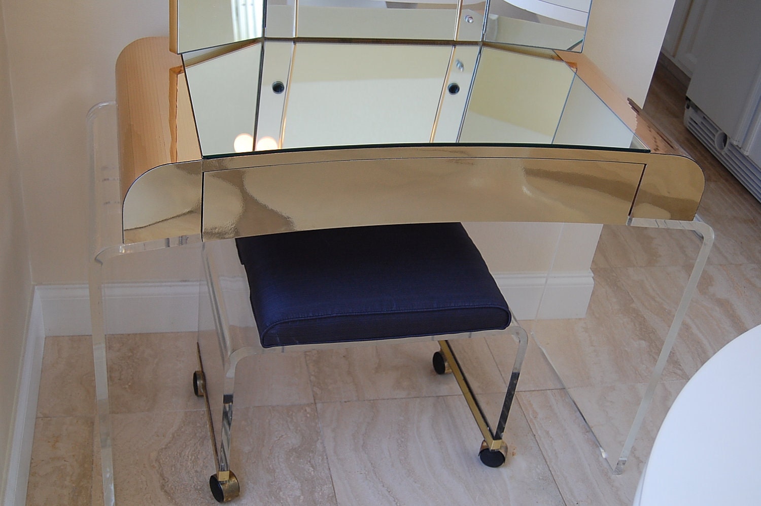 REserved for Chad....Mid Century Modern Lucite Vanity and Stool with Mirror at Retro Daisy Girl