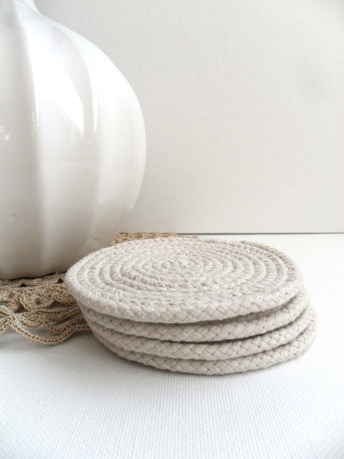Handmade Coasters Kitchen Round Neutral Rope