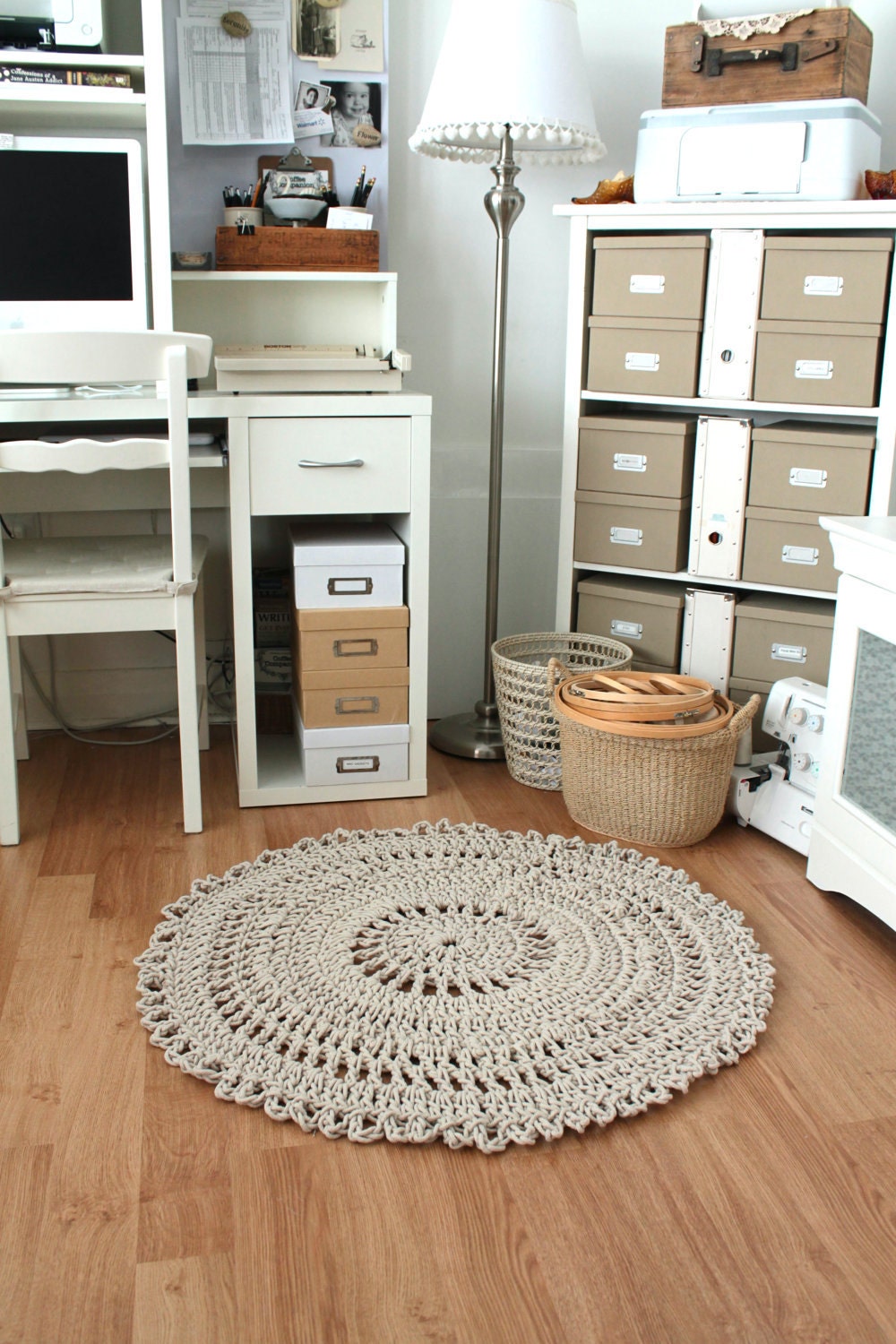 Carpet Rug Crochet Handmade Neutral Shabby Chic Cotton Rope