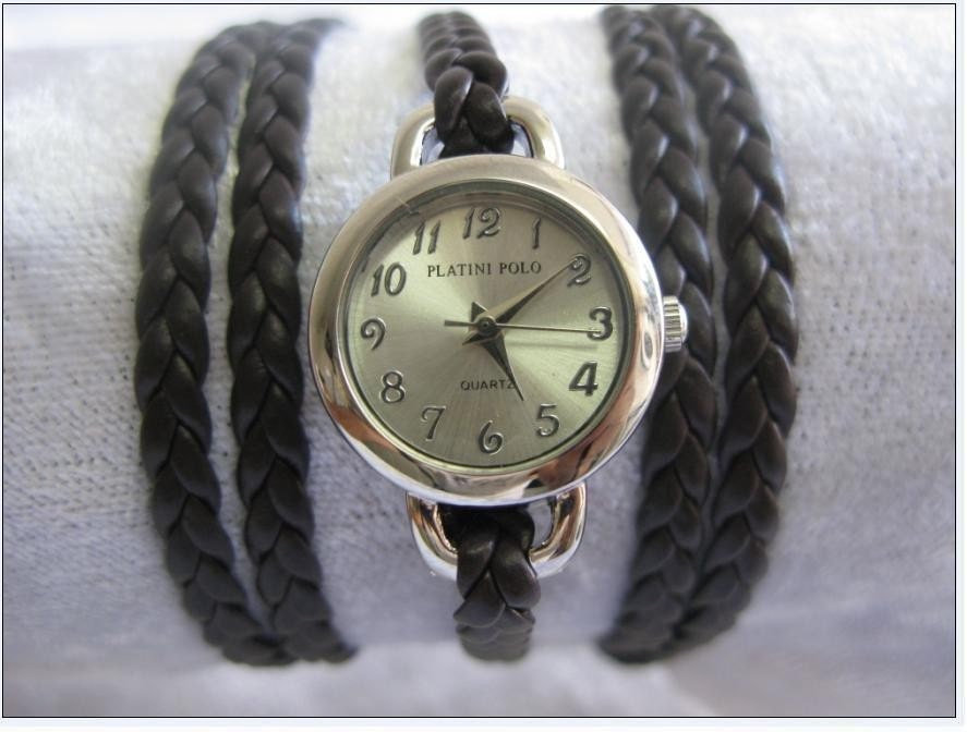 Handmade Mini Small Double strap Bracelet Watch ( double wrist ) unique watch with a real leather band with a lovely pattern WORLDWIDE FREE SHIPPING