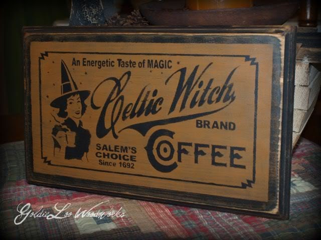Primitive, Folk Art ,Halloween, Celtic Witch Coffee wall sign