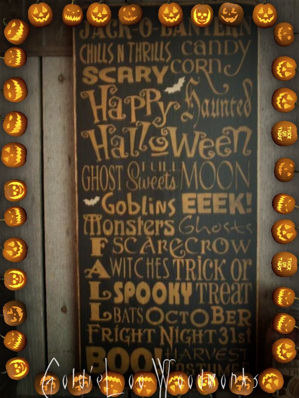 Halloween Word Art, Wood Wall Sign, Subway Art,Typography, Primitve Wall Sign