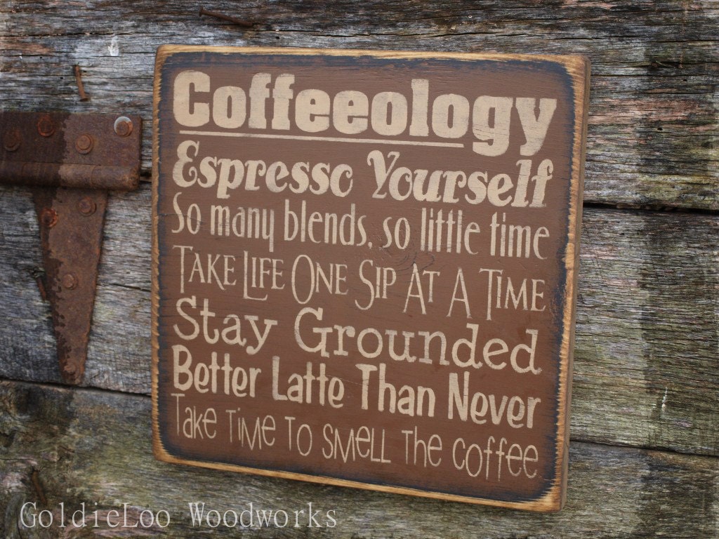 Coffeeolgy, Word Art, Primitive Wood Wall Sign, Typography, Subway Art, Handmade