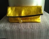 Metallic Yellow Leather Clutch/ Handbag