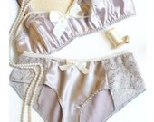 Amethyst Smoke Satin & Lace Soft Bra and Panties Set Made to Order