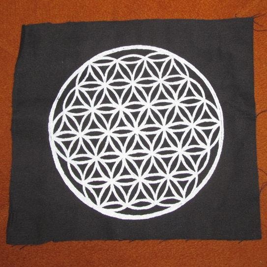 Large  - Flower of Life Back Patch - White Ink on Black Canvas - Large Punk Patch - pagan, nature, occult patches, sacred geometry