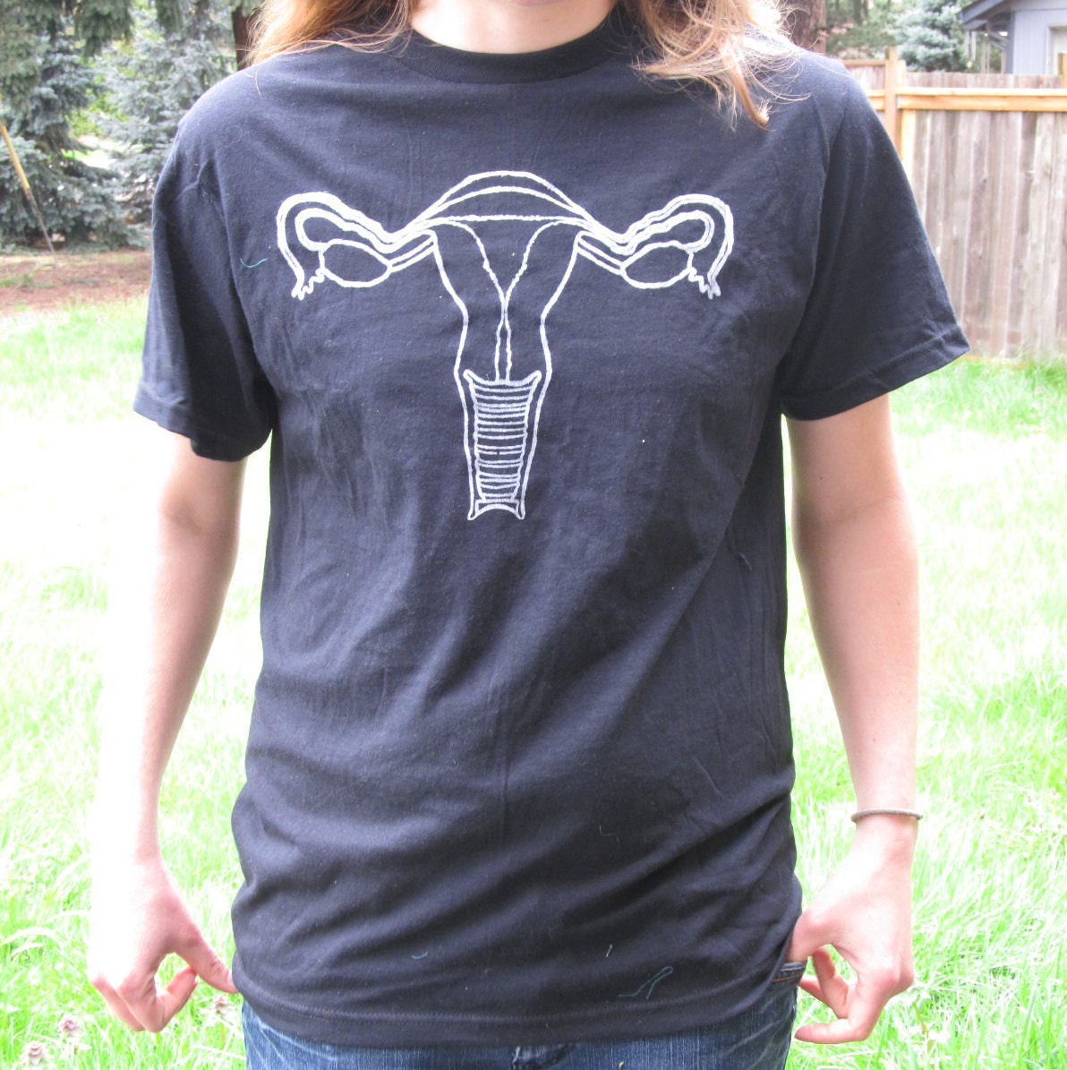 Uterus T Shirt, White on Black, Small T Shirt Size - birth control pro choice baby reproductive family my body feminist feminism punk child