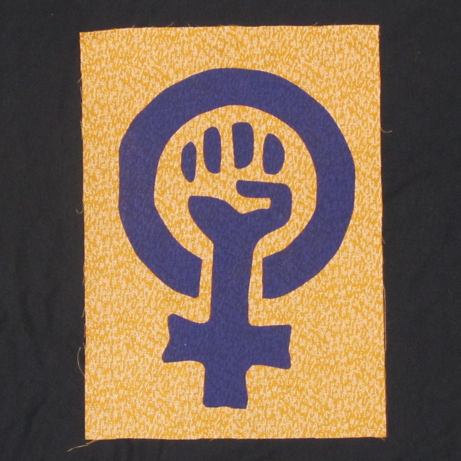 Feminist Patch, Large Purple on Yellow Print - Large Bag or Back Patch - feminism patches woman power assorted punk fist movement people