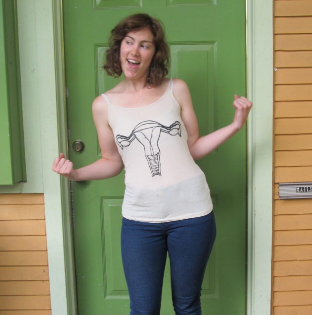 Uterus T Shirt, Black on Ivory White Tank Top, XL Extra Large - adjustable spahjetti straps, Screenprint Feminist Shirt Riot Grrrl Punk