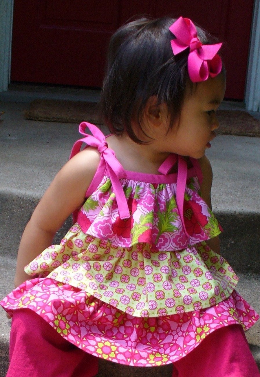 SALE 2T Ready to Ship Green and Pink Ruffle Shirt