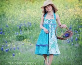 Girls Halter Dress Blue Floral Ruffle - Sizes 18MO-8