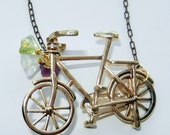 Gold and Brass Bicycle Charm Necklace with Flower Detail - CloudNineDesignz