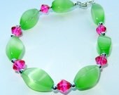 Hot Pink and Green Beaded Bracelet