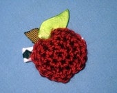 Crochet applique hair clip Red Apple pair - red