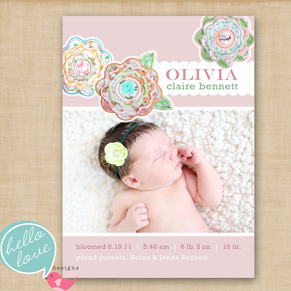 bloomed birth announcement by hello love designs Il_570xn