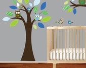 On Sale Vinyl Wall Decal Stickers Tree Branch Set with Owls Birds Nursery Tree