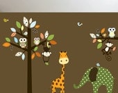 Custom Listing Giraffe,elephant,monkey nursery wall decal sticker vinyl tree and branch jungle decals
