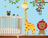 Vinyl Wall Sticker Decal Branch Decal with giraffe,lion,owls,monkey,birds
