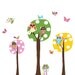 3 Colorful Polka Dot Circle Trees- Owls-Vinyl Wall Sticker Art Design Birds