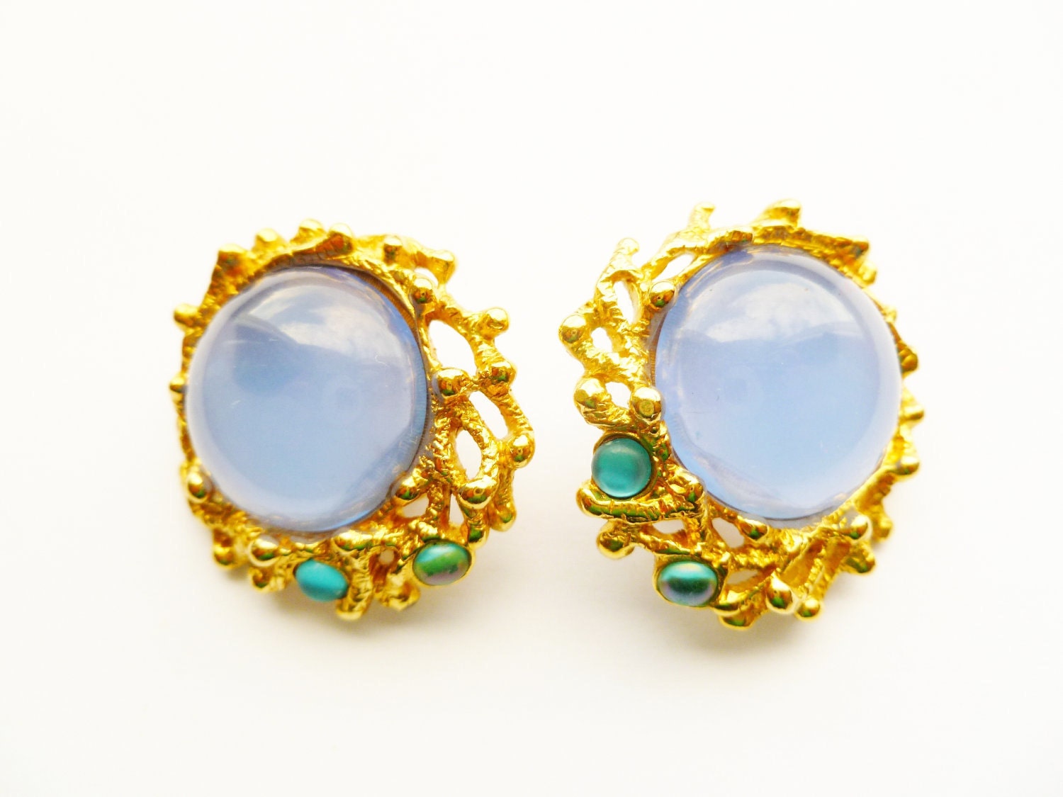 Trifari Sea Anemone Earrings Teal Jelly Belly Clip Ons