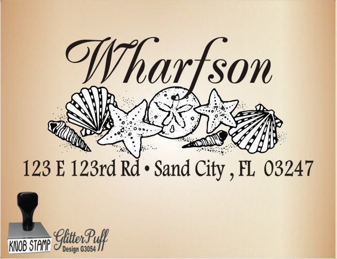 Address Stamp - Custom Sand Dollar Shell Beach Desination Wedding - Clear Acrylic  Mounted Stamp (G3054)