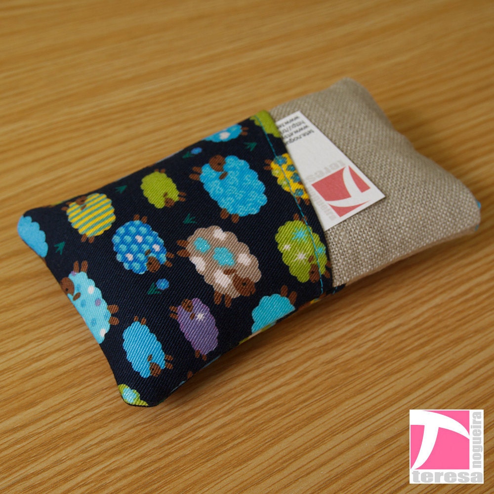 Fabric iPhone 5 case / iPhone 4 case / iPod sleeve / cell phone protector / cute sheep pattern over navy blue