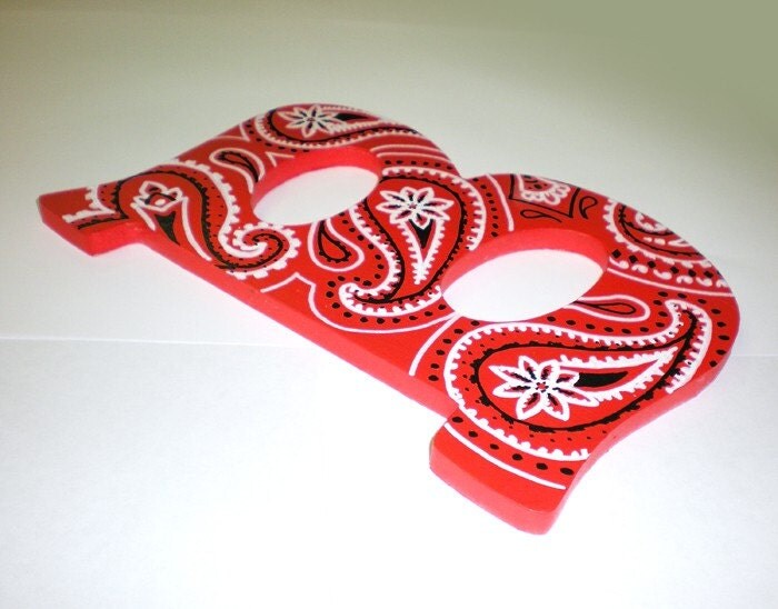 Items similar to Hand Painted Wooden Letters In Red Bandana Print For