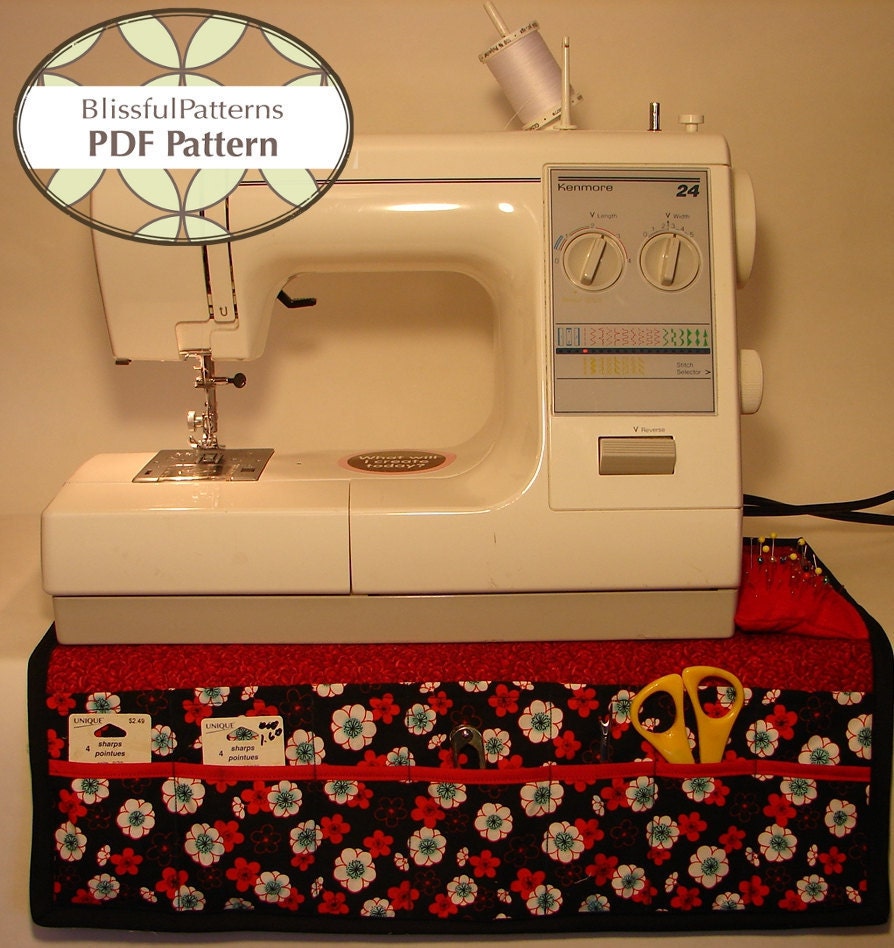 Sewing Machine Organizer PDF Sewing Pattern - Multiple Pockets and Pin Cushion - INSTANT DOWNLOAD - by BlissfulPatterns