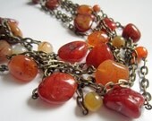 Orange Agate, Antique Brass Chains, Multi Strand Necklace